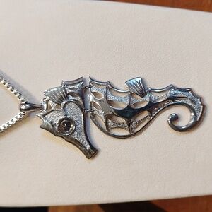 Vintage 1970s ALAN signed Seahorse Pendant with 20 inch stainless chain